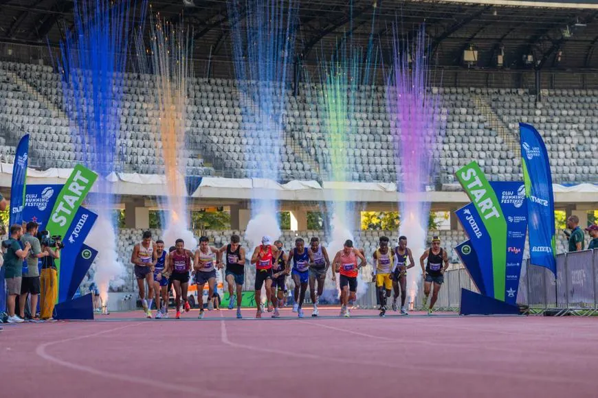 Start line at Cluj Running Festival with confetti jets